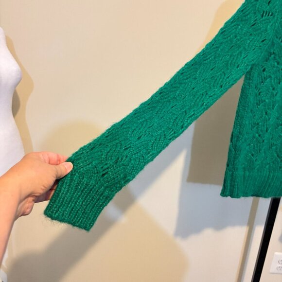Maje Mohair Blend Green Crew Neck Crochet Long Sleeve Sweater - Picture 7 of 10